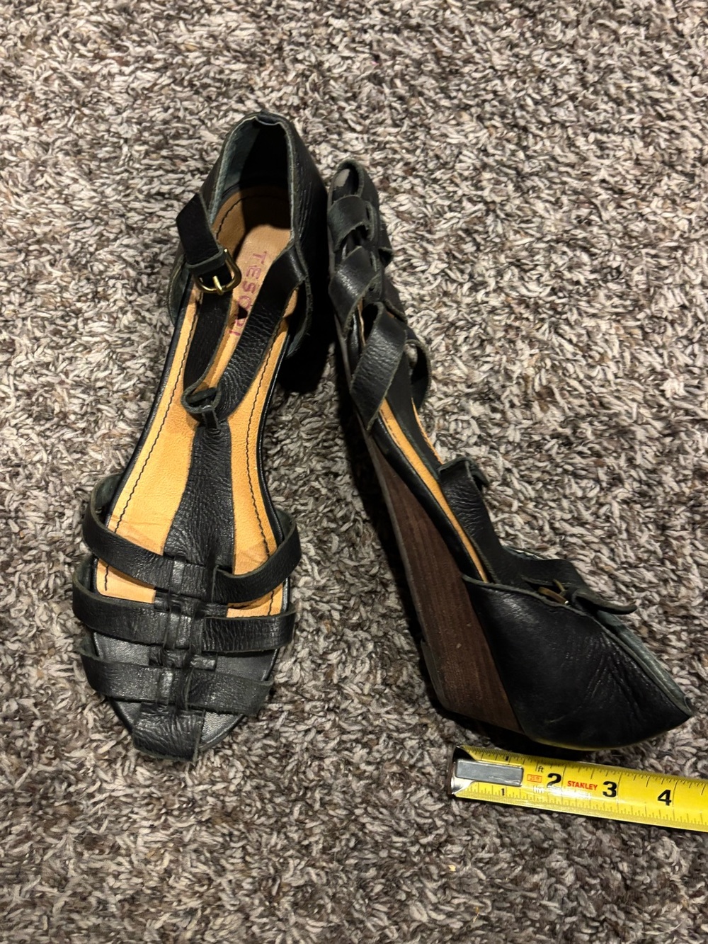 Tesori Black Strappy Block Heel Sandals